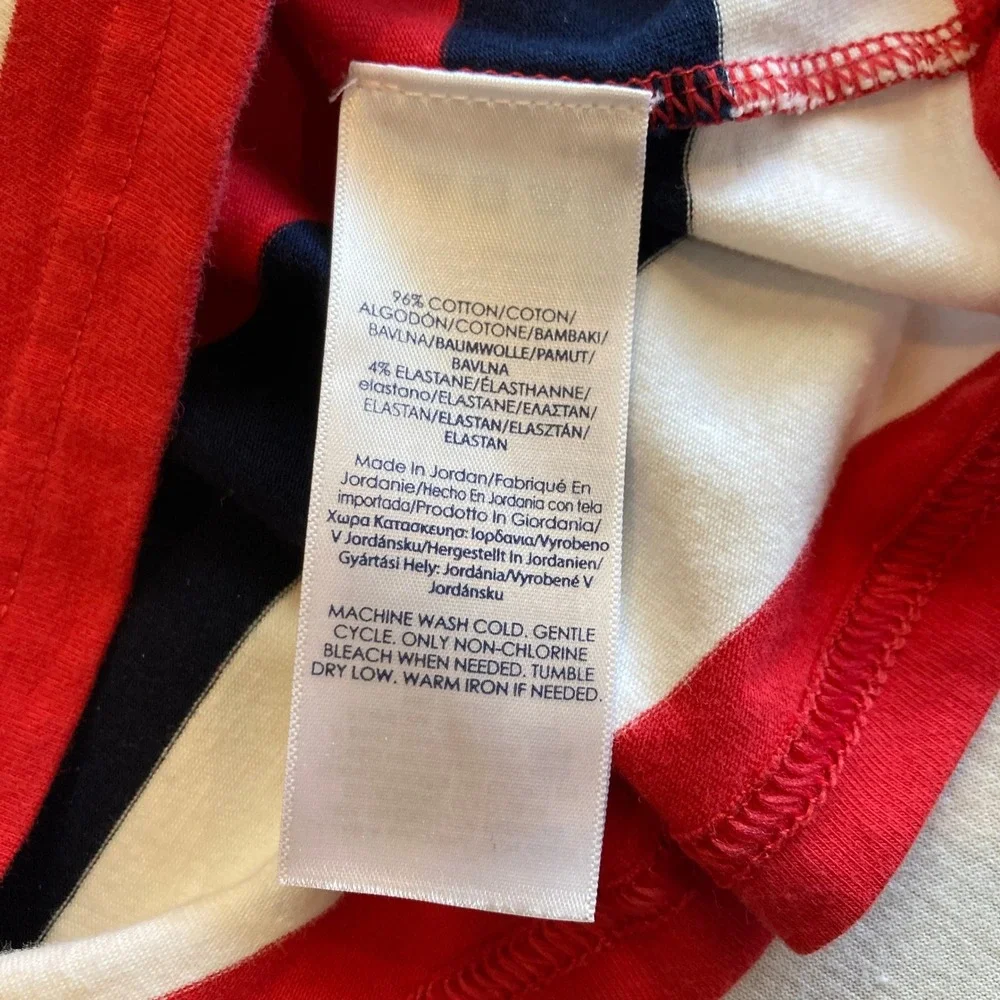 Chaps Top Womens Large Red White Navy Blue‎ Striped Button Shoulder L/S Blouse